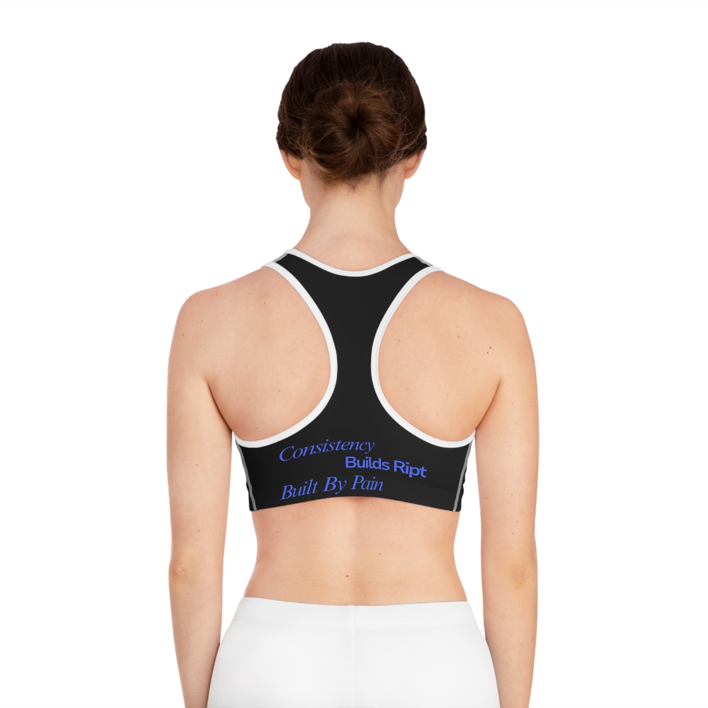 Ript Wear Black Performance Sports Bra — 'RIPT WEAR' Blue Logo Athletic Crop