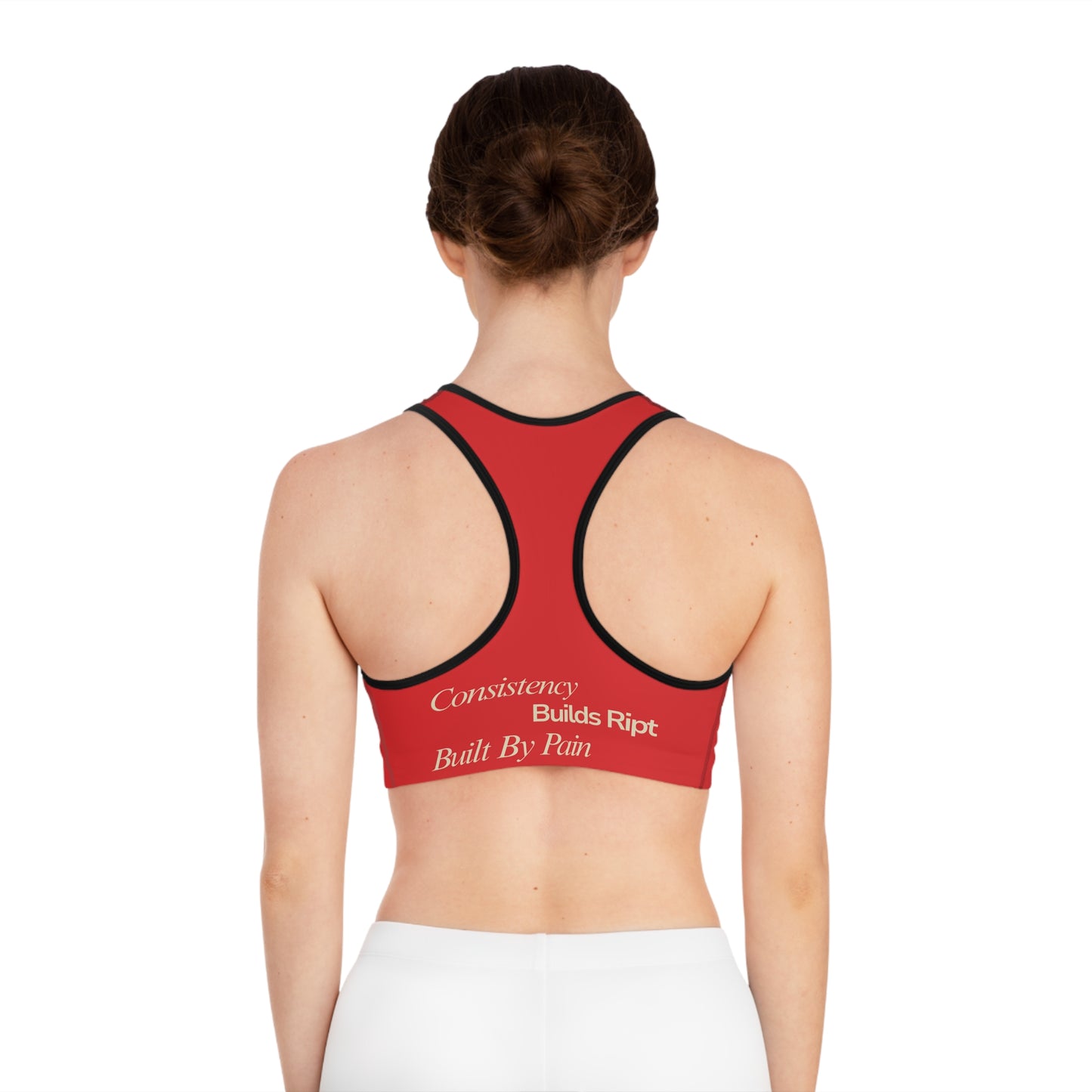 Ript Wear Red Performance Sports Bra — 'RIPT WEAR' Beige Logo Athletic Crop