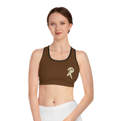Ript Wear Brown Performance Sports Bra — 'RIPT WEAR' Beige Logo Athletic Crop