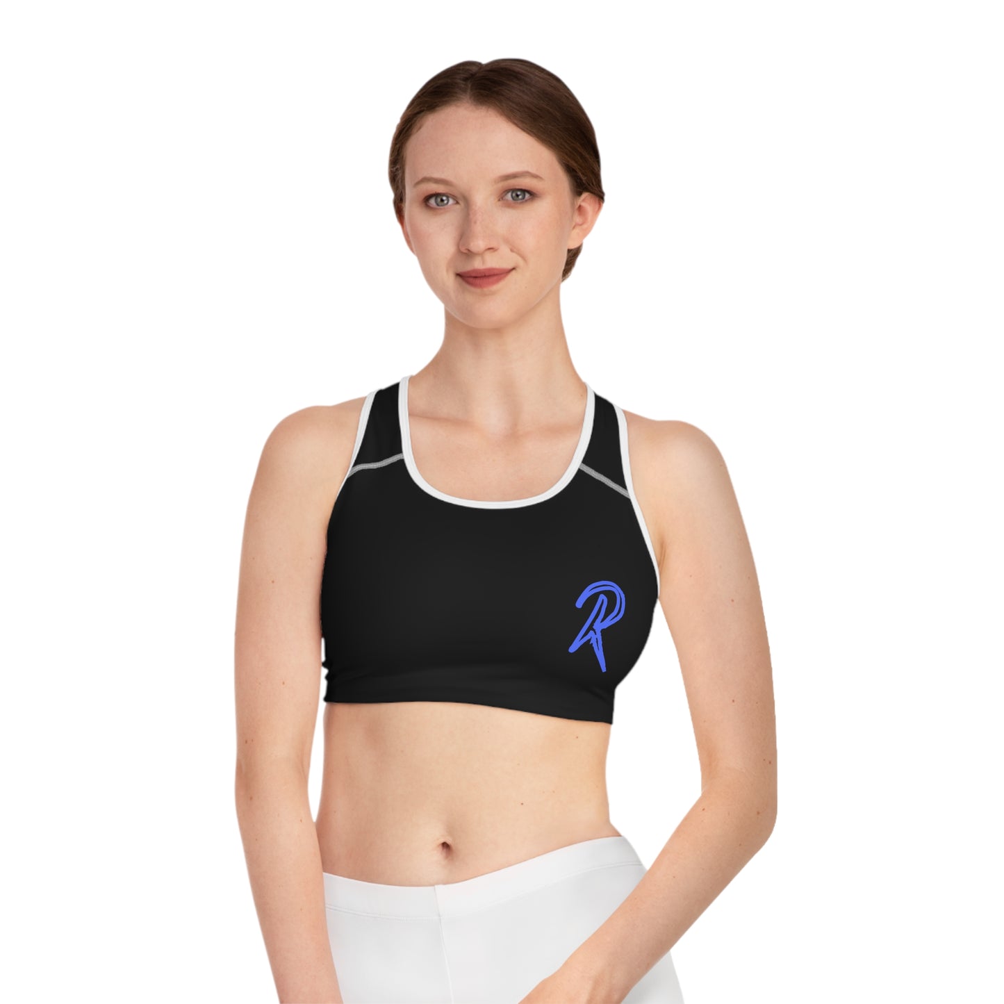 Ript Wear Black Performance Sports Bra — 'RIPT WEAR' Blue Logo Athletic Crop