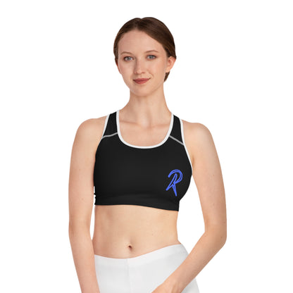 Ript Wear Black Performance Sports Bra — 'RIPT WEAR' Blue Logo Athletic Crop