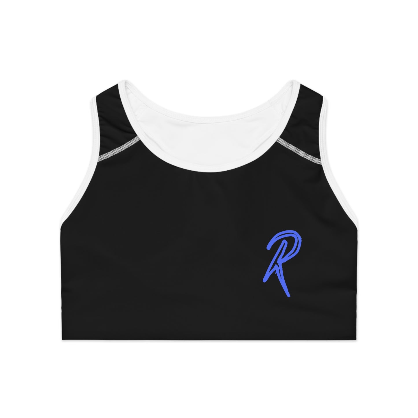 Ript Wear Black Performance Sports Bra — 'RIPT WEAR' Blue Logo Athletic Crop