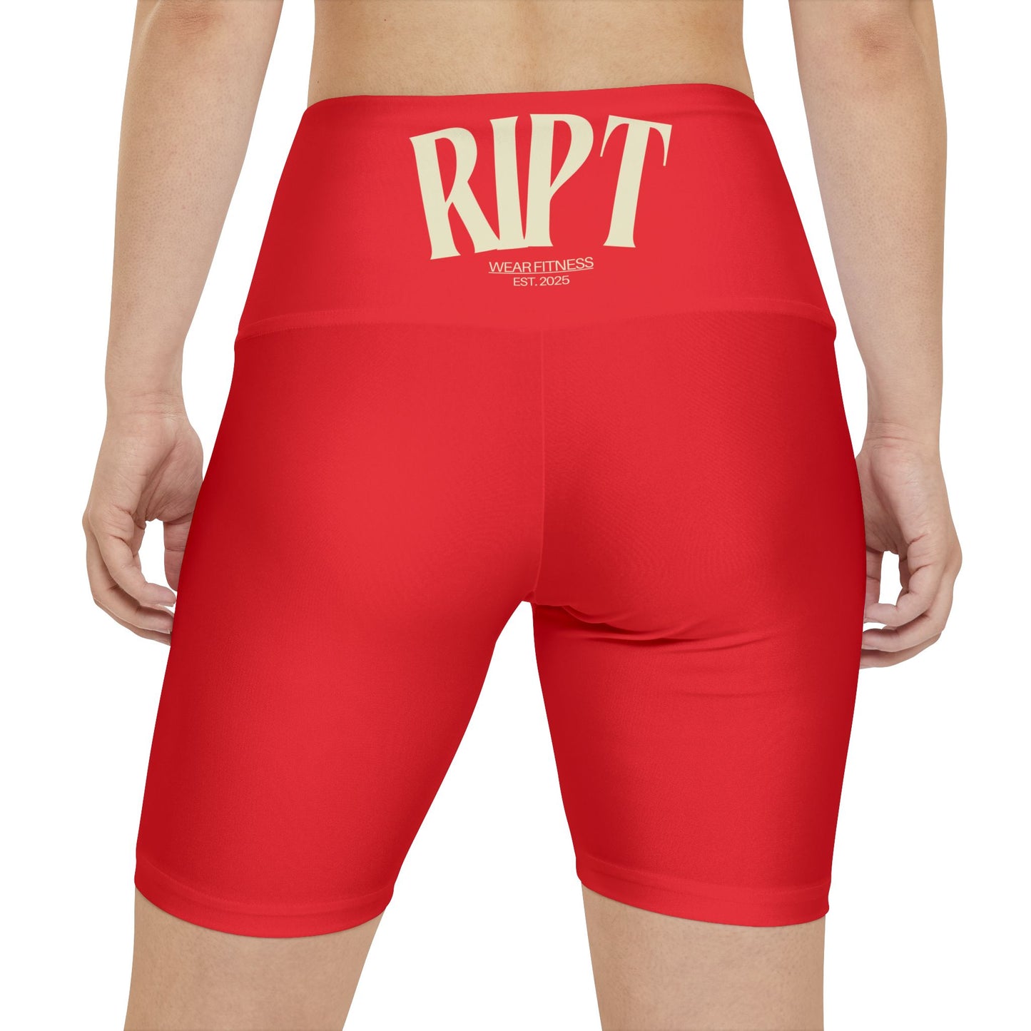 RED RIPT Logo Women's High-Waist Workout Shorts — Athletic Biker Shorts