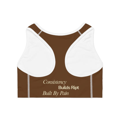Ript Wear Brown Performance Sports Bra — 'RIPT WEAR' Beige Logo Athletic Crop