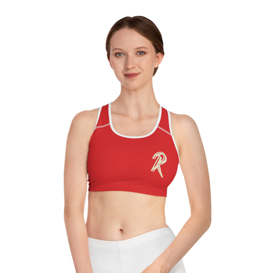 Ript Wear Red Performance Sports Bra — 'RIPT WEAR' Beige Logo Athletic Crop