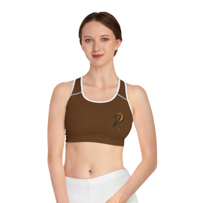 Ript Wear Brown Performance Sports Bra — 'RIPT WEAR' Bronze Logo Athletic Crop