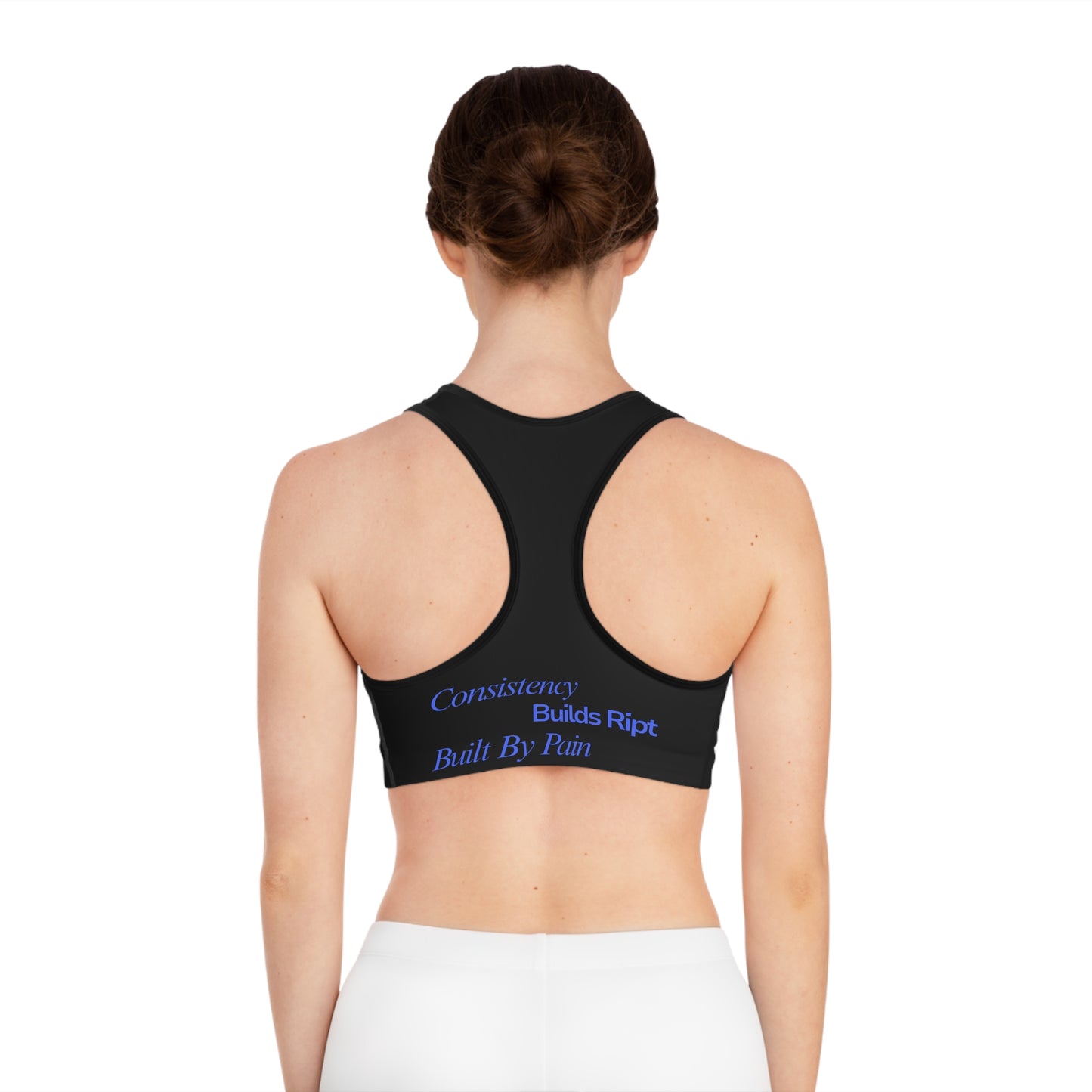 Ript Wear Black Performance Sports Bra — 'RIPT WEAR' Blue Logo Athletic Crop