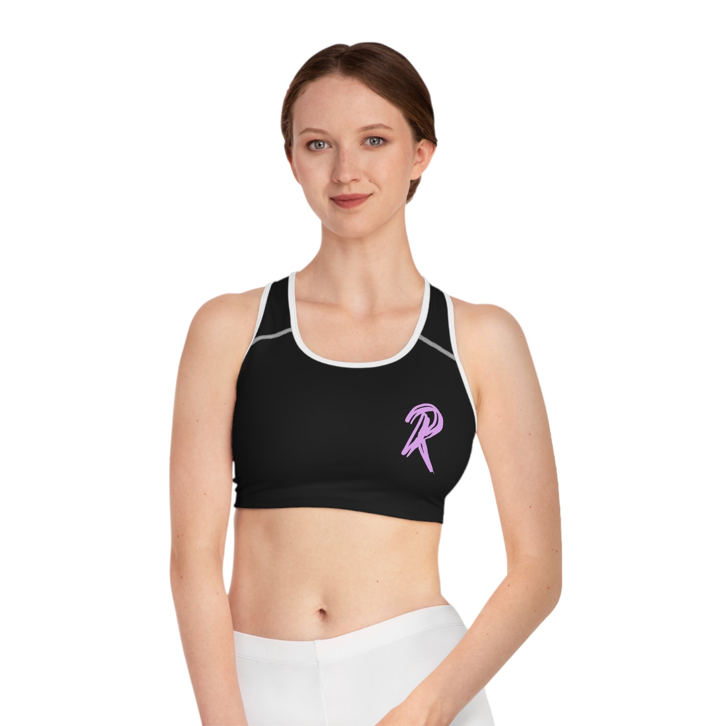 Ript Wear Black Performance Sports Bra — 'RIPT WEAR' Purple Logo Athletic Crop
