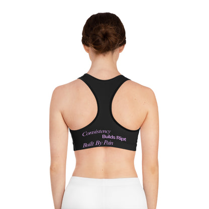 Ript Wear Black Performance Sports Bra — 'RIPT WEAR' Purple Logo Athletic Crop