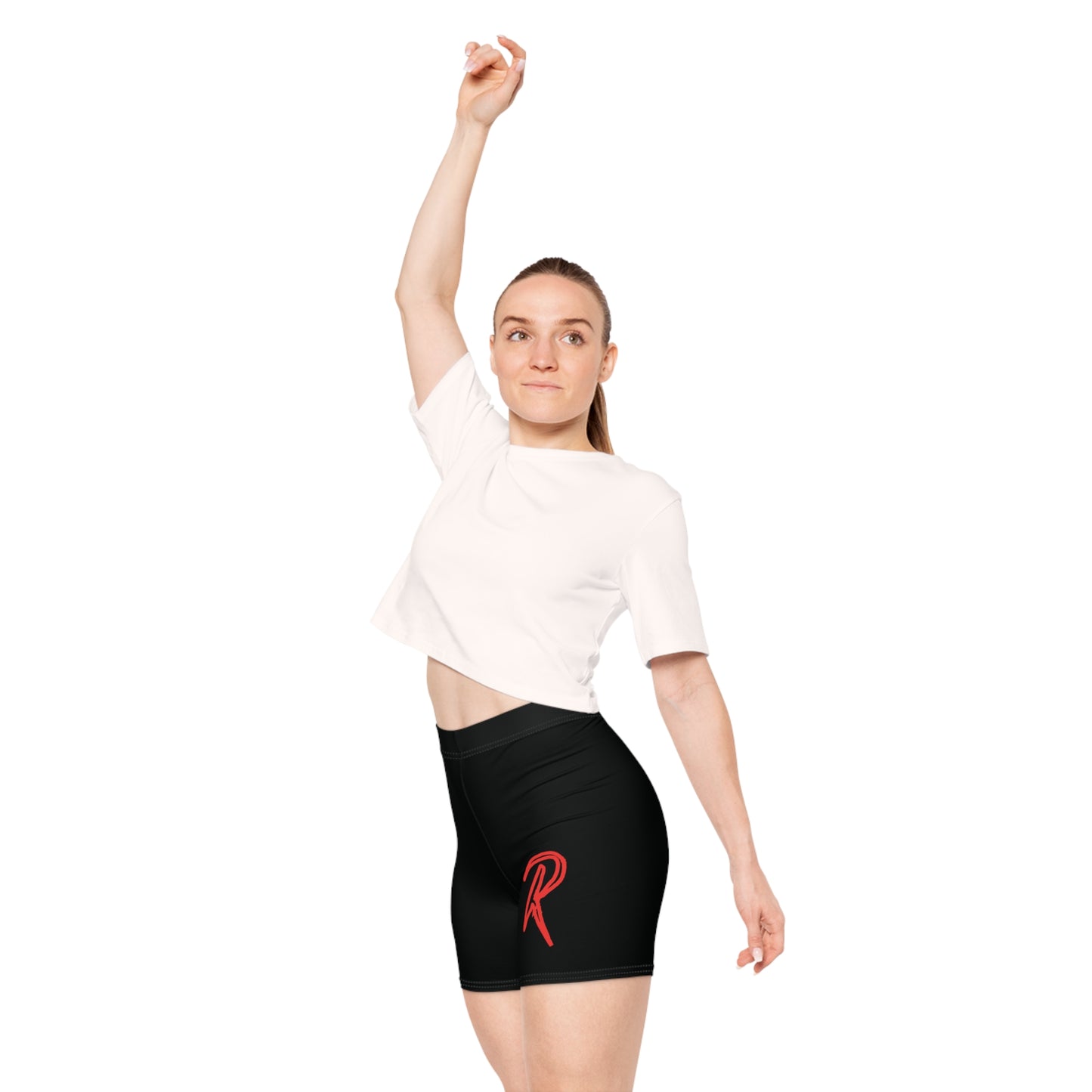 Ript Wear Women's Black Biker Shorts — 'RIPT WEAR' Red Logo Athletic Shorts