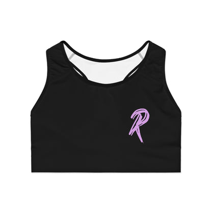 Ript Wear Black Performance Sports Bra — 'RIPT WEAR' Purple Logo Athletic Crop