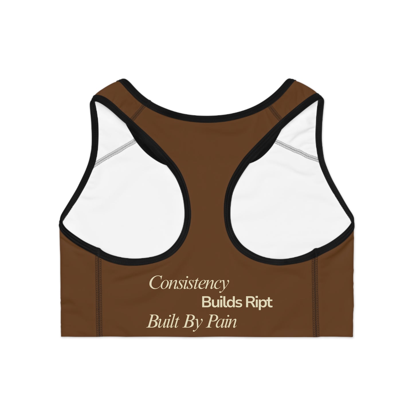 Ript Wear Brown Performance Sports Bra — 'RIPT WEAR' Beige Logo Athletic Crop