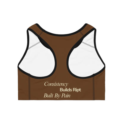 Ript Wear Brown Performance Sports Bra — 'RIPT WEAR' Beige Logo Athletic Crop