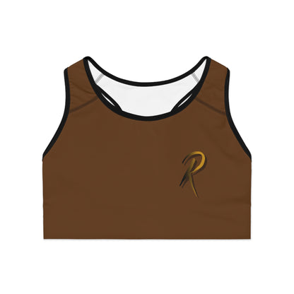 Ript Wear Brown Performance Sports Bra — 'RIPT WEAR' Bronze Logo Athletic Crop