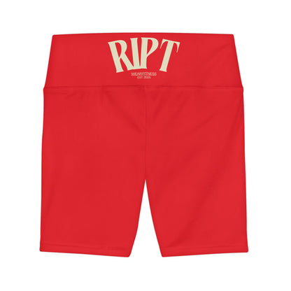 RED RIPT Logo Women's High-Waist Workout Shorts — Athletic Biker Shorts