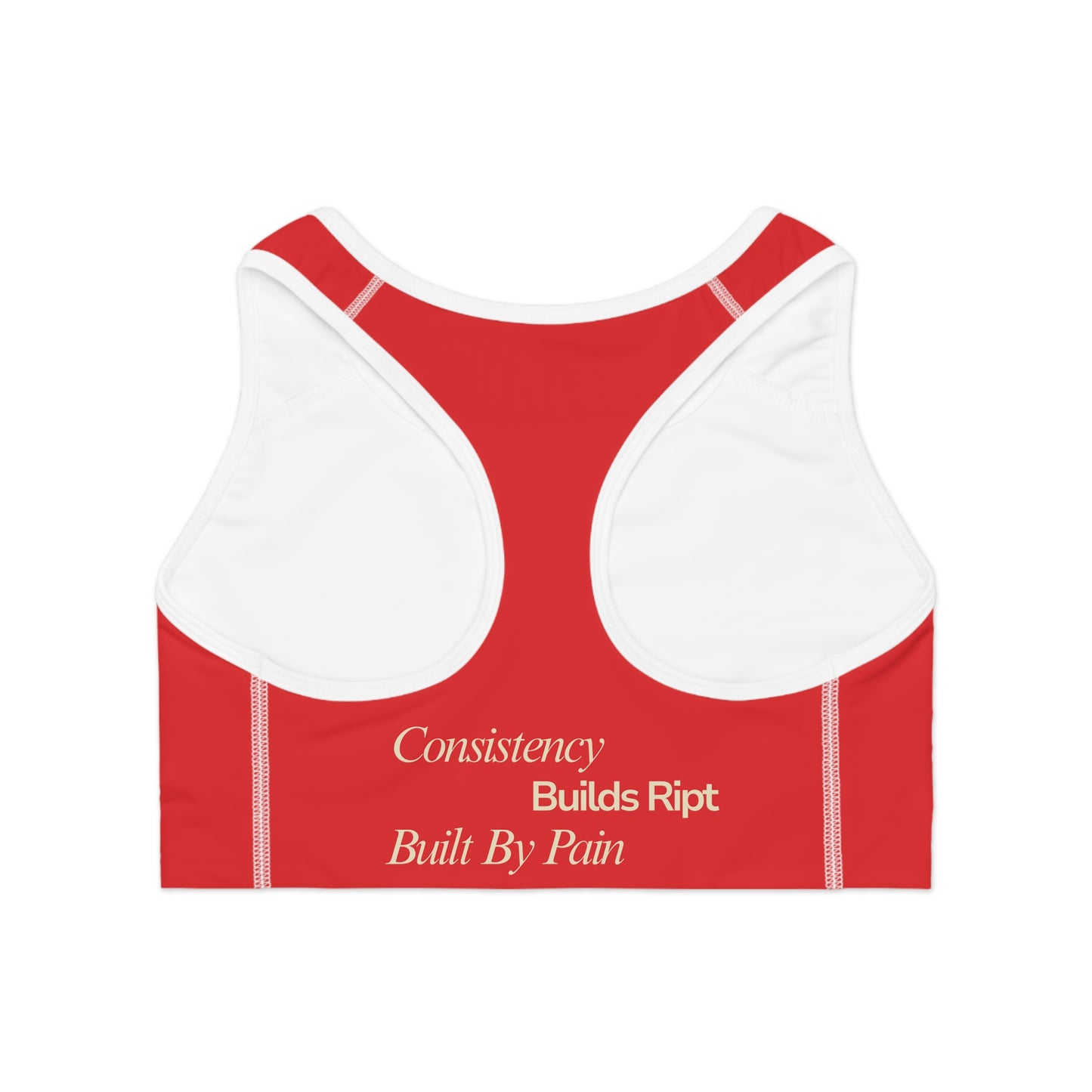 Ript Wear Red Performance Sports Bra — 'RIPT WEAR' Beige Logo Athletic Crop