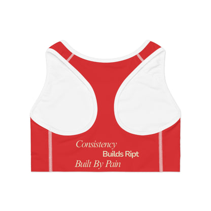 Ript Wear Red Performance Sports Bra — 'RIPT WEAR' Beige Logo Athletic Crop