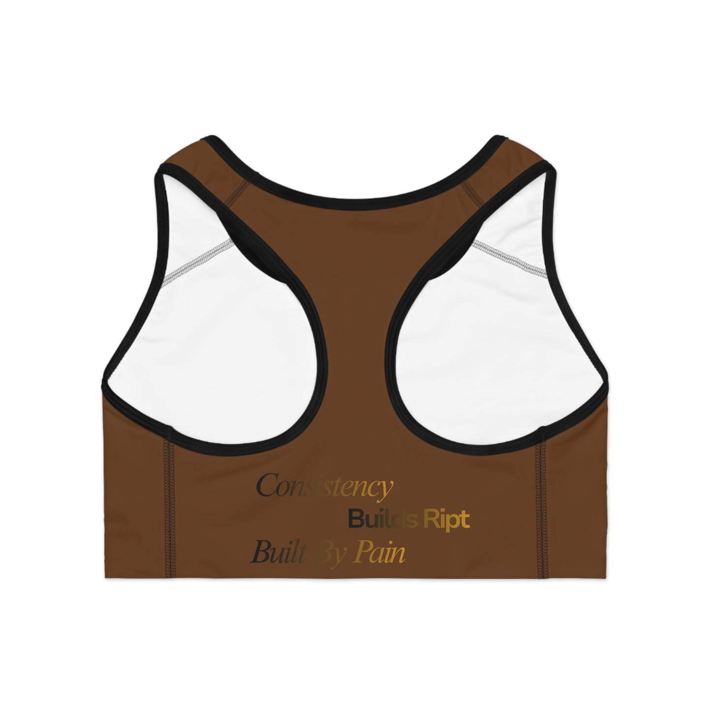 Ript Wear Brown Performance Sports Bra — 'RIPT WEAR' Bronze Logo Athletic Crop