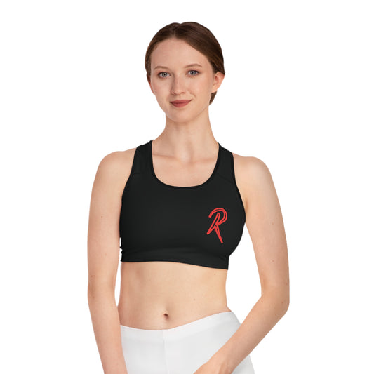 Ript Wear Black/Red Performance Sports Bra — 'RIPT WEAR' Red Logo Athletic Crop