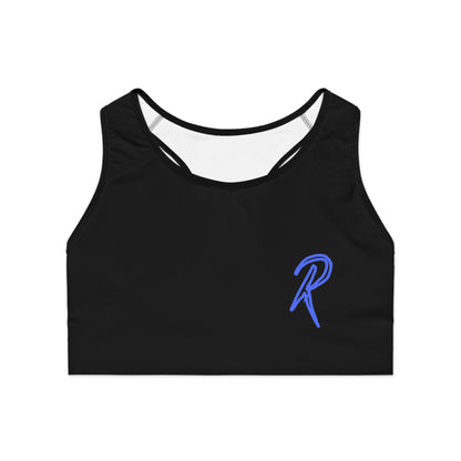 Ript Wear Black Performance Sports Bra — 'RIPT WEAR' Blue Logo Athletic Crop