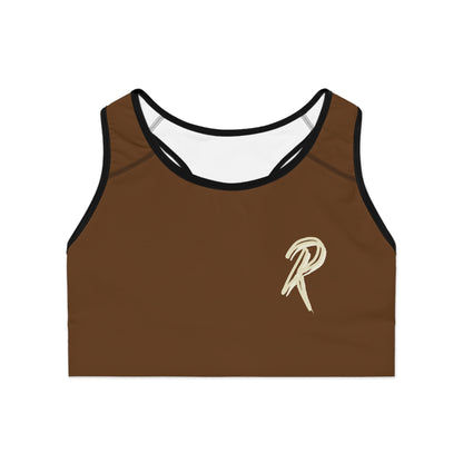 Ript Wear Brown Performance Sports Bra — 'RIPT WEAR' Beige Logo Athletic Crop