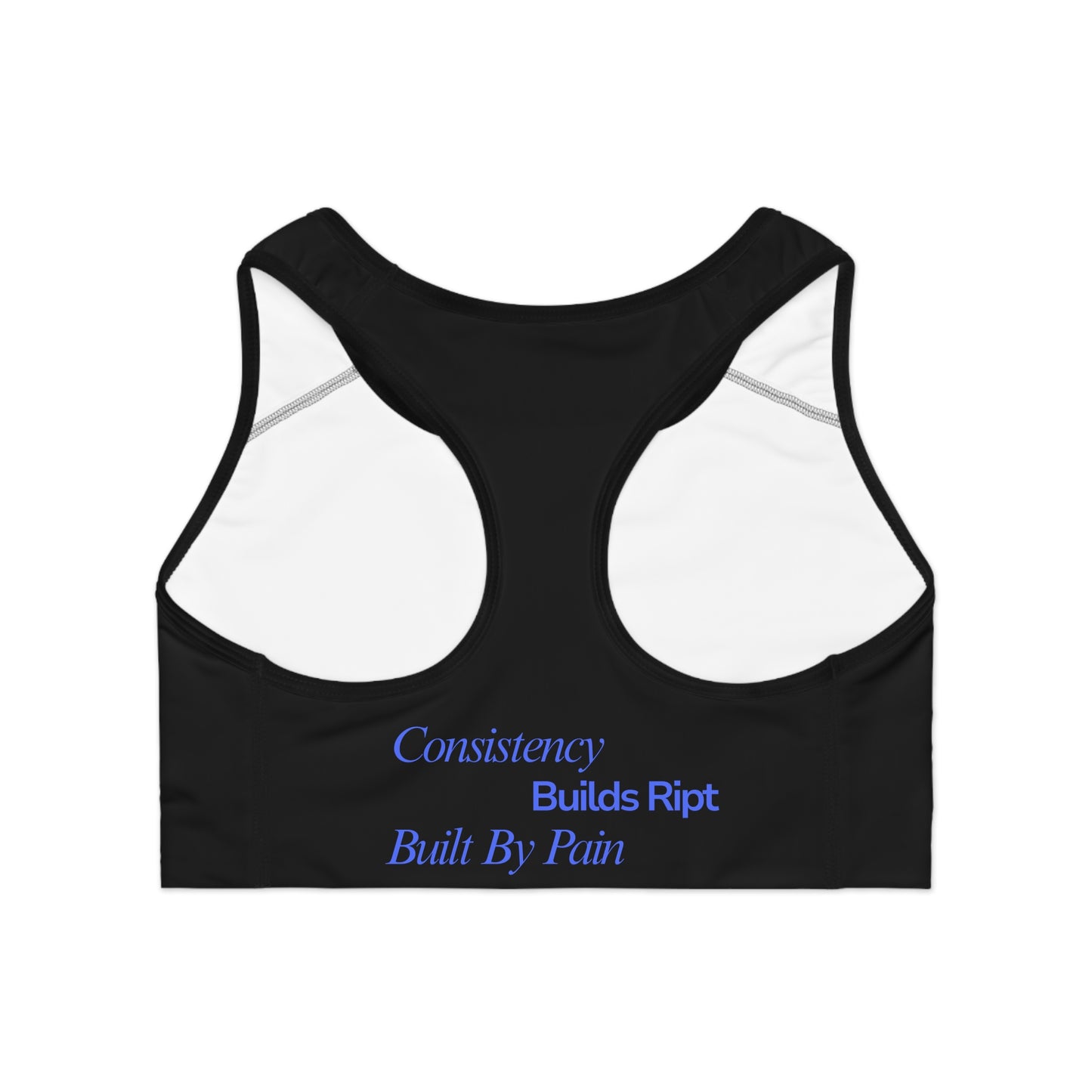 Ript Wear Black Performance Sports Bra — 'RIPT WEAR' Blue Logo Athletic Crop