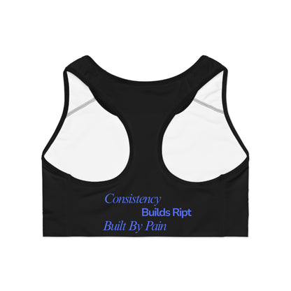 Ript Wear Black Performance Sports Bra — 'RIPT WEAR' Blue Logo Athletic Crop