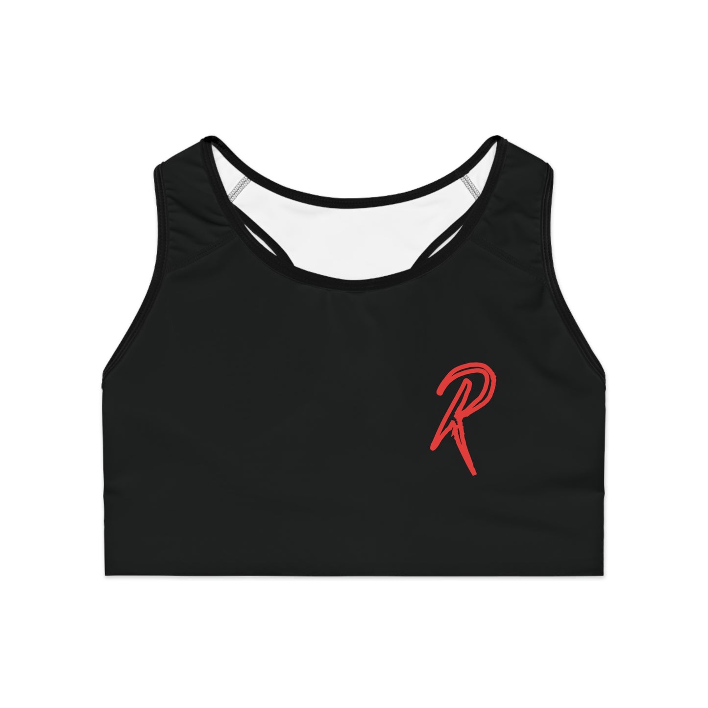 Ript Wear Black/Red Performance Sports Bra — 'RIPT WEAR' Red Logo Athletic Crop