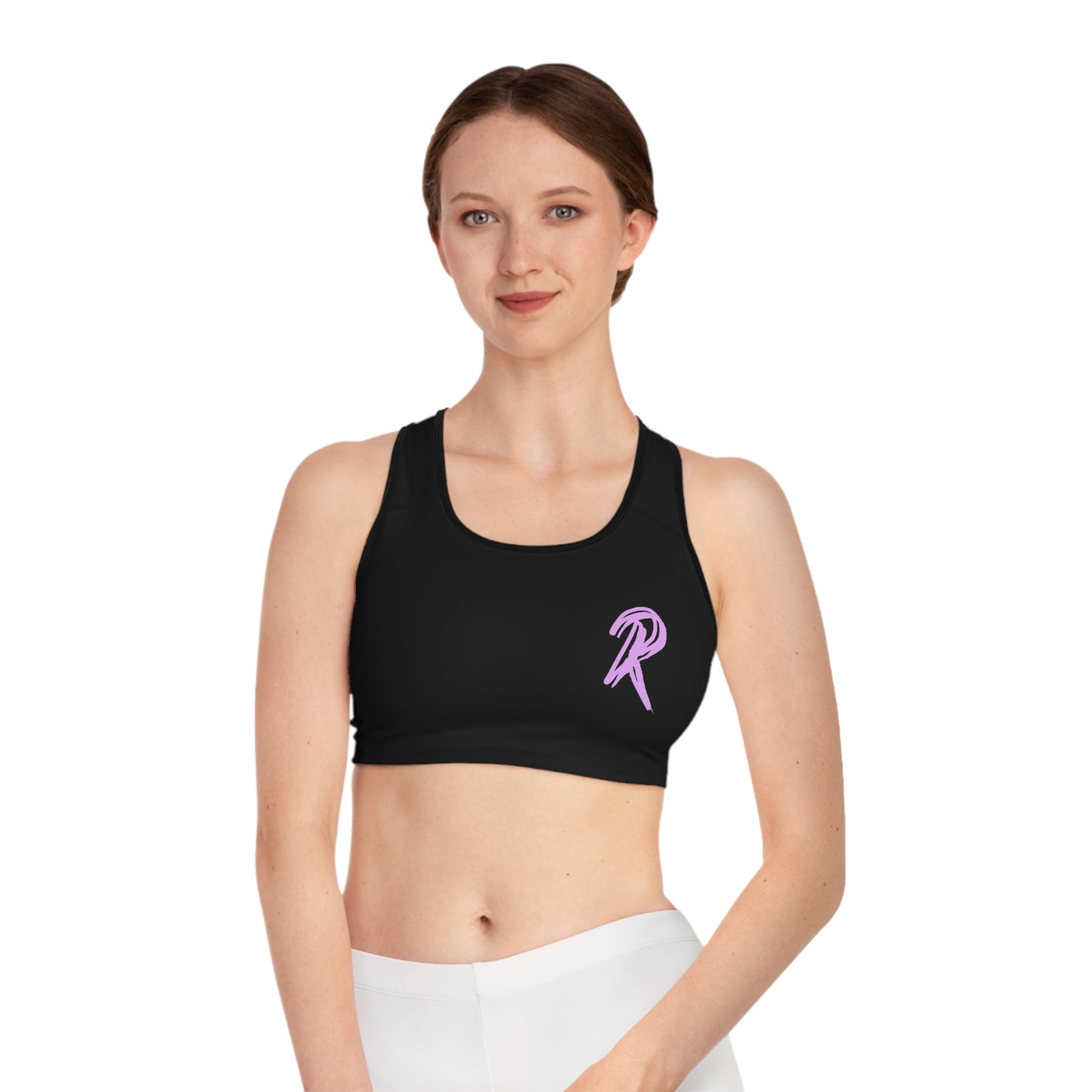 Ript Wear Black Performance Sports Bra — 'RIPT WEAR' Purple Logo Athletic Crop