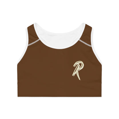 Ript Wear Brown Performance Sports Bra — 'RIPT WEAR' Beige Logo Athletic Crop