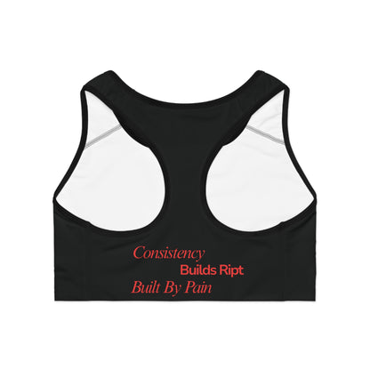 Ript Wear Black/Red Performance Sports Bra — 'RIPT WEAR' Red Logo Athletic Crop