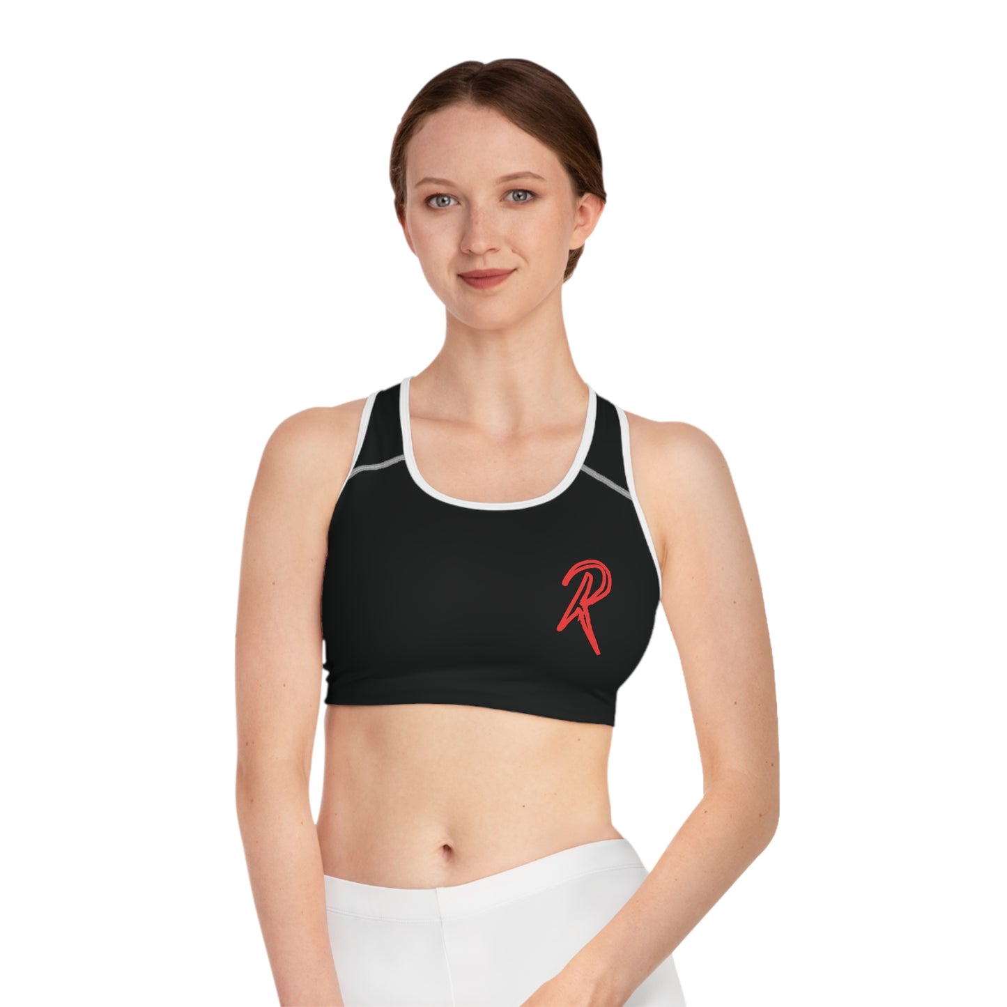 Ript Wear Black/Red Performance Sports Bra — 'RIPT WEAR' Red Logo Athletic Crop