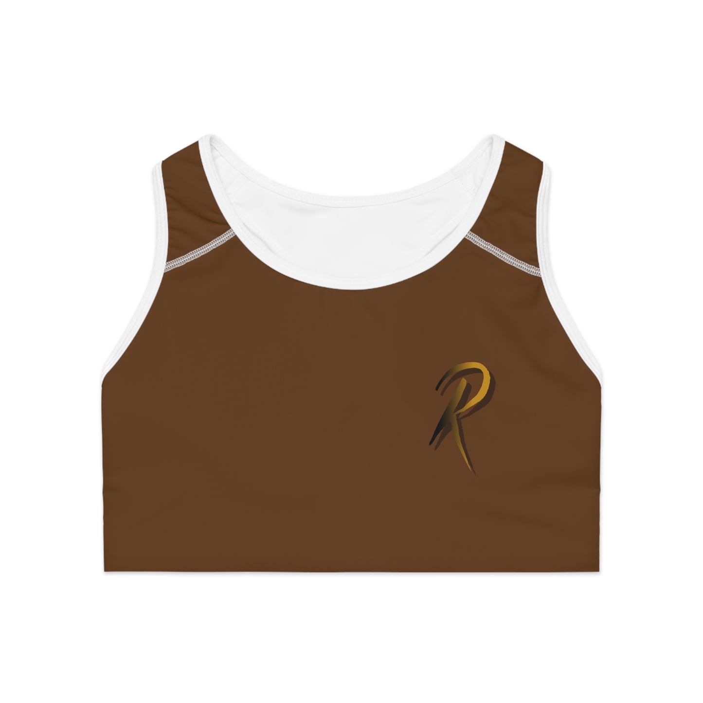Ript Wear Brown Performance Sports Bra — 'RIPT WEAR' Bronze Logo Athletic Crop