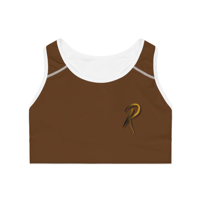 Ript Wear Brown Performance Sports Bra — 'RIPT WEAR' Bronze Logo Athletic Crop