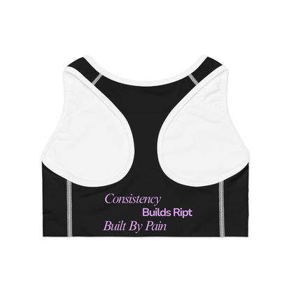 Ript Wear Black Performance Sports Bra — 'RIPT WEAR' Purple Logo Athletic Crop