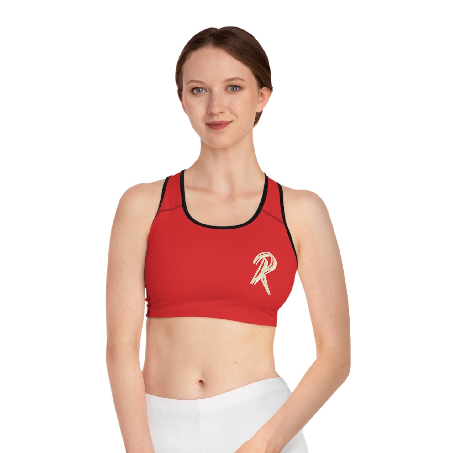 Ript Wear Red Performance Sports Bra — 'RIPT WEAR' Beige Logo Athletic Crop