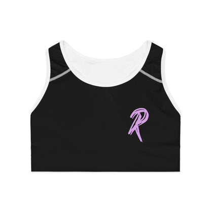 Ript Wear Black Performance Sports Bra — 'RIPT WEAR' Purple Logo Athletic Crop