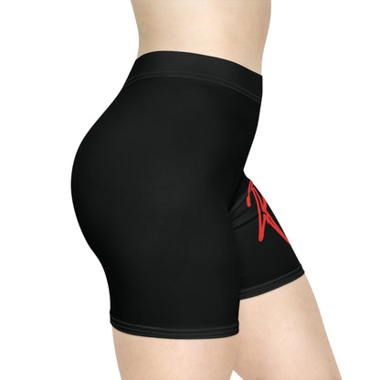 Ript Wear Women's Black Biker Shorts — 'RIPT WEAR' Red Logo Athletic Shorts