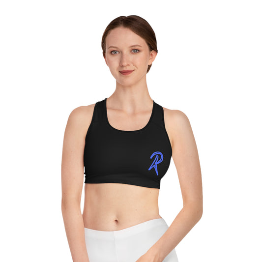 Ript Wear Black Performance Sports Bra — 'RIPT WEAR' Blue Logo Athletic Crop