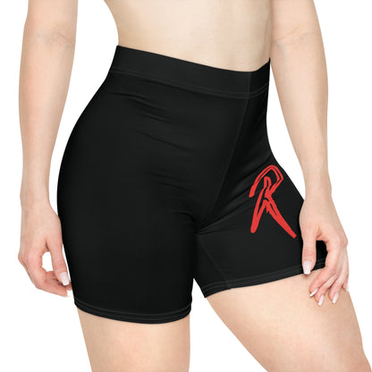 Ript Wear Women's Black Biker Shorts — 'RIPT WEAR' Red Logo Athletic Shorts