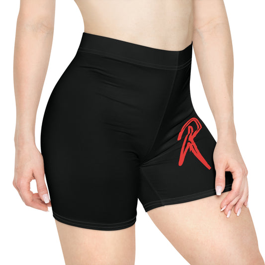 Ript Wear Women's Black Biker Shorts — 'RIPT WEAR' Red Logo Athletic Shorts