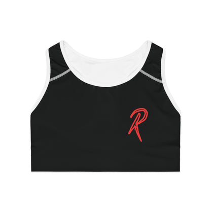 Ript Wear Black/Red Performance Sports Bra — 'RIPT WEAR' Red Logo Athletic Crop
