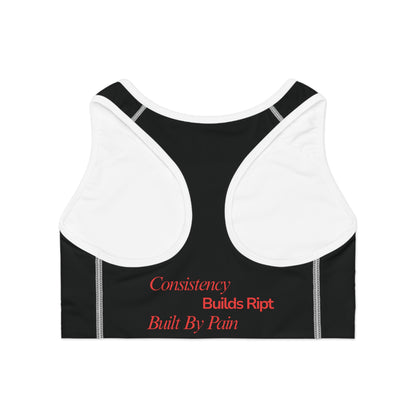 Ript Wear Black/Red Performance Sports Bra — 'RIPT WEAR' Red Logo Athletic Crop