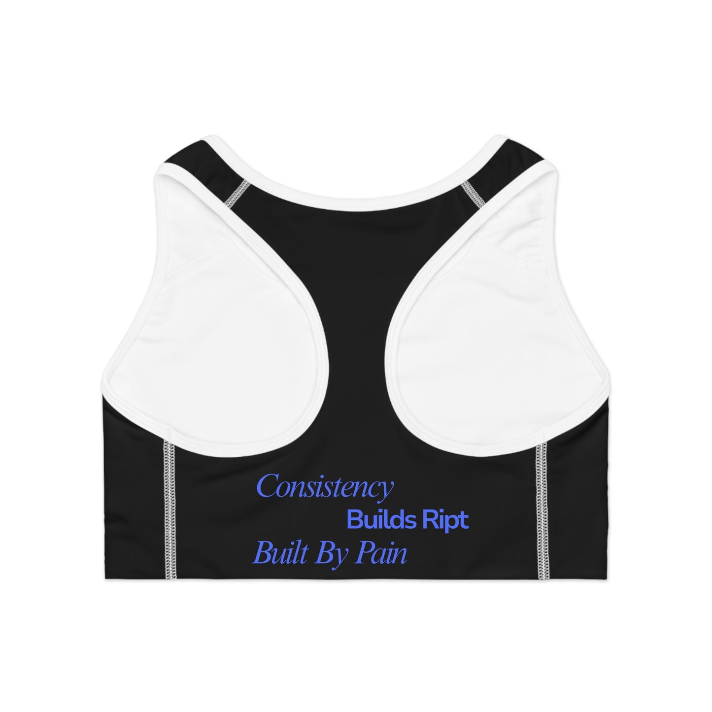 Ript Wear Black Performance Sports Bra — 'RIPT WEAR' Blue Logo Athletic Crop