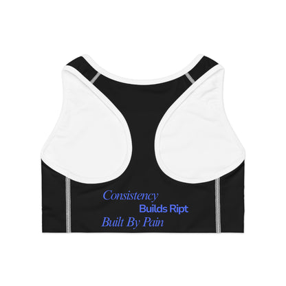 Ript Wear Black Performance Sports Bra — 'RIPT WEAR' Blue Logo Athletic Crop