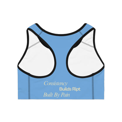 Ript Wear Light Blue Performance Sports Bra — 'RIPT WEAR' Blue Logo Athletic Crop