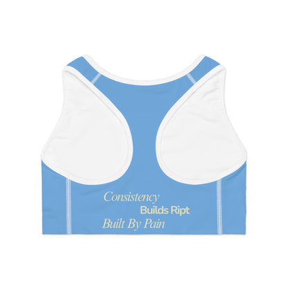 Ript Wear Light Blue Performance Sports Bra — 'RIPT WEAR' Blue Logo Athletic Crop