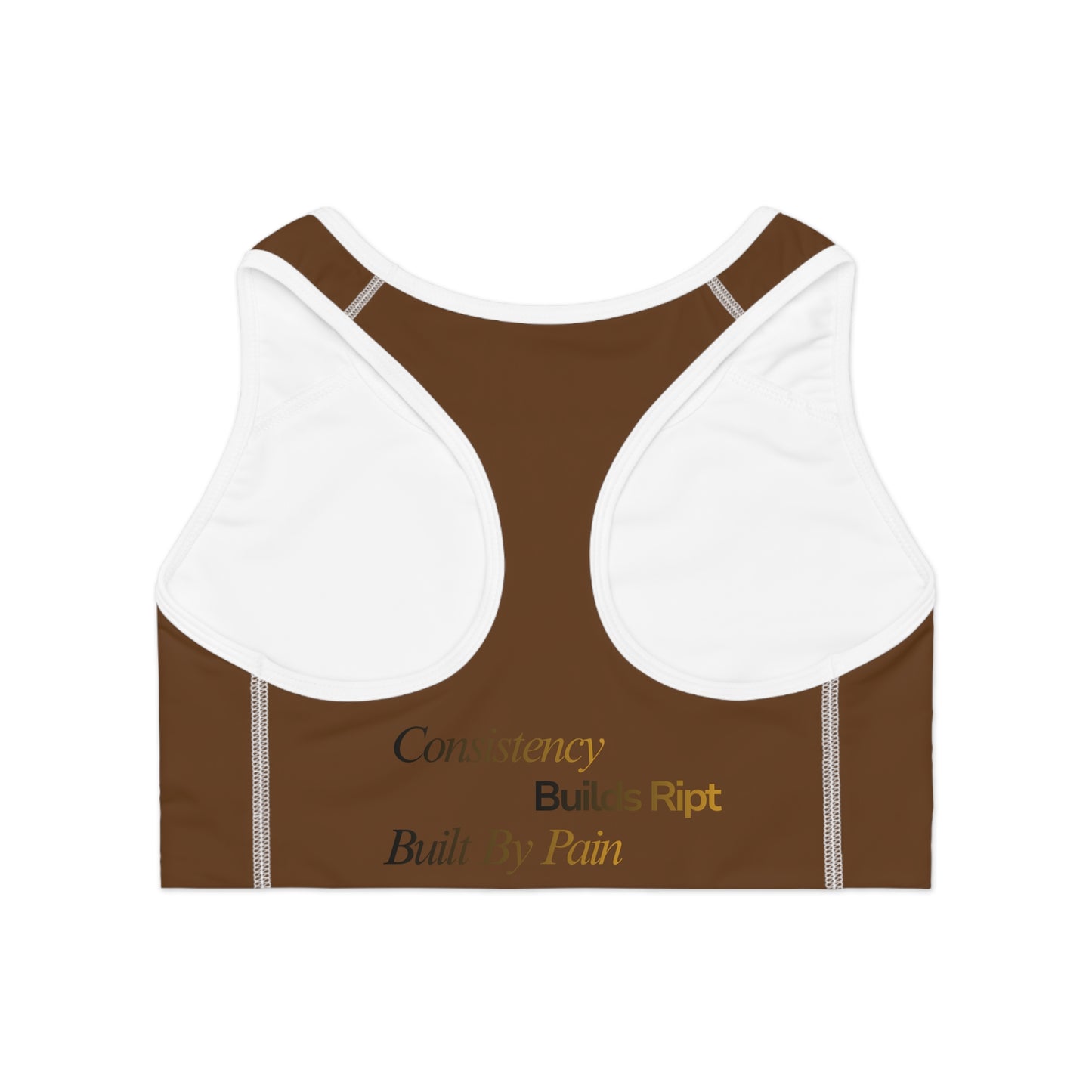 Ript Wear Brown Performance Sports Bra — 'RIPT WEAR' Bronze Logo Athletic Crop
