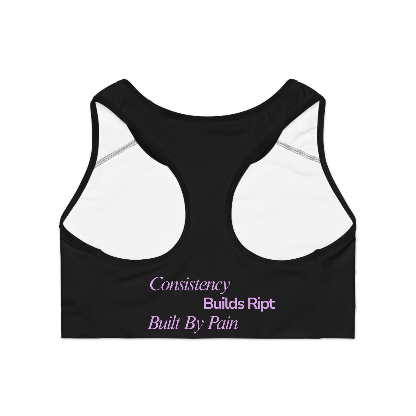 Ript Wear Black Performance Sports Bra — 'RIPT WEAR' Purple Logo Athletic Crop