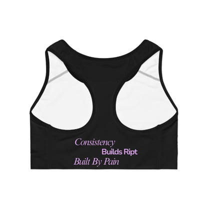 Ript Wear Black Performance Sports Bra — 'RIPT WEAR' Purple Logo Athletic Crop